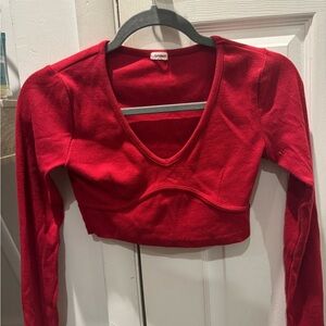 Garage Red Long Sleeve Fitted Crop Bodysuit